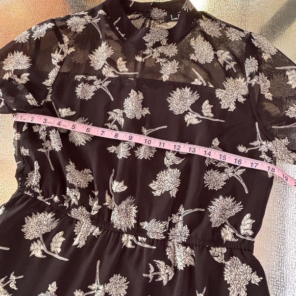 Lulus Dress Womens Medium Dark Cottage Floral Sheer Wedding Guest Romantic Midi - Picture 6 of 9